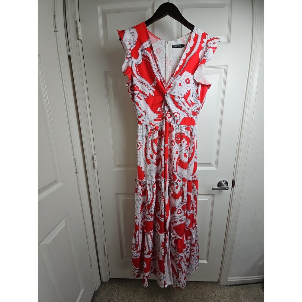 Women's Sofia's Floral Full Length Maxi Dress Size Large Red And White